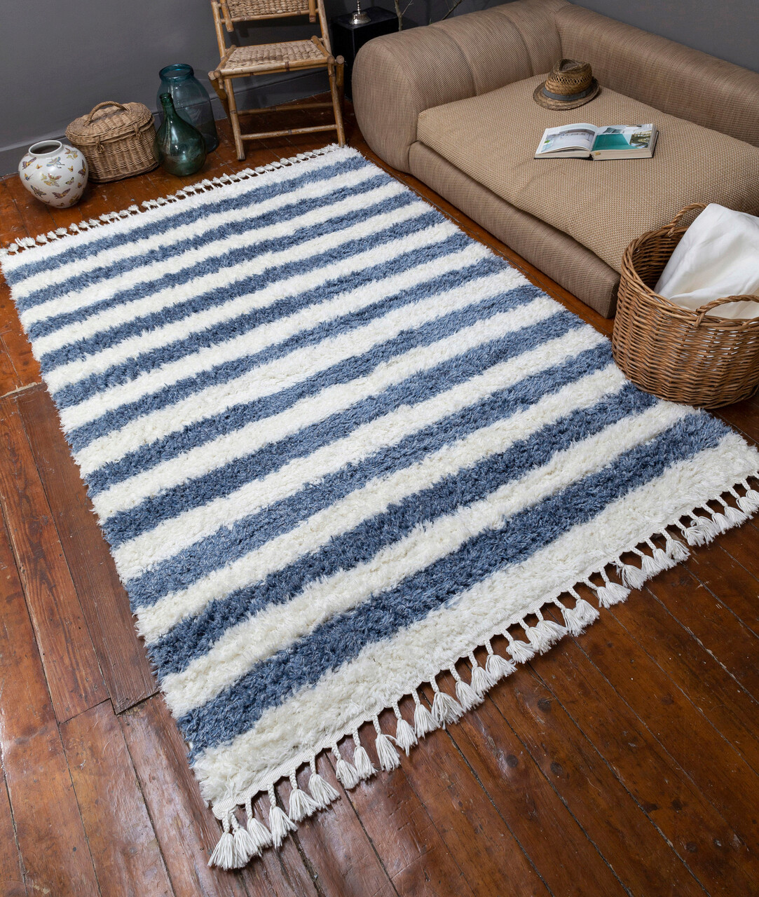 Covor, 3434A, 120x180 cm, Alb/Albastru - imagine 5